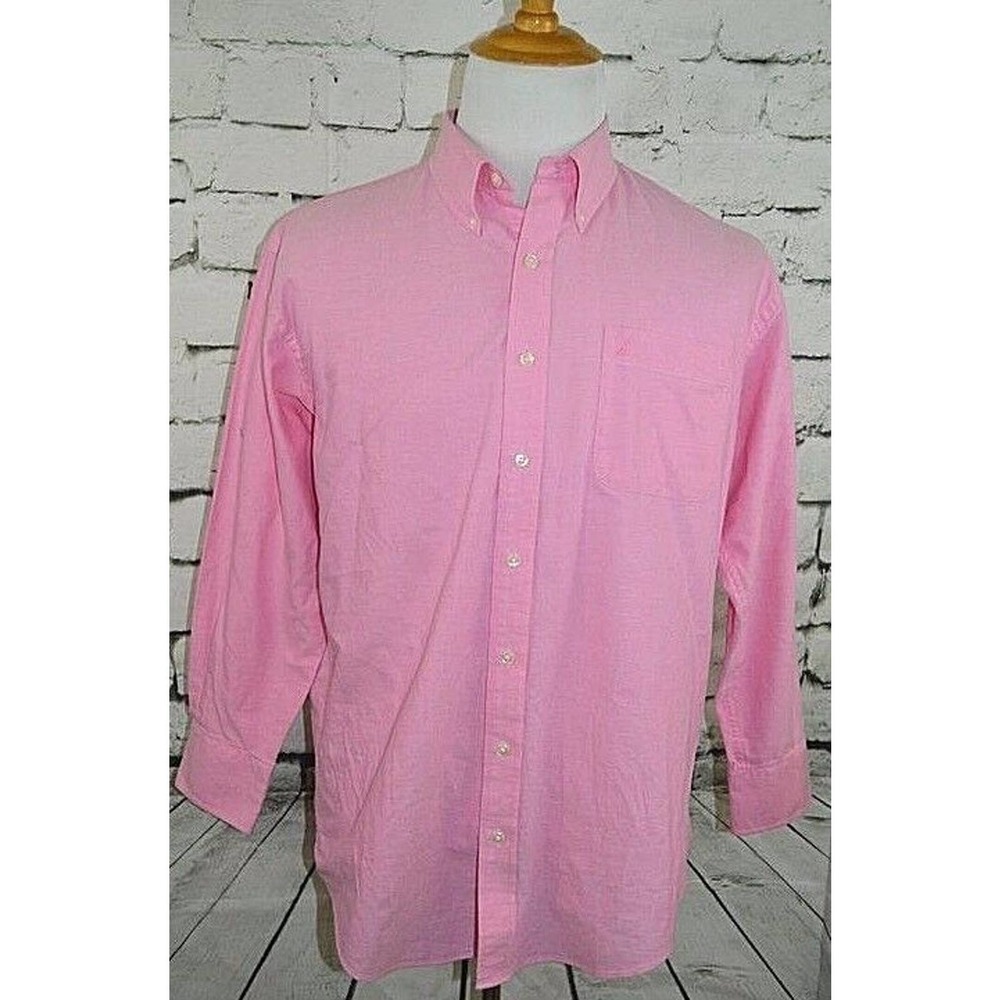 Nautica Men Oxford Pink Long Sleeve Dress Shirt Button Down Size 16 1/2 32/33